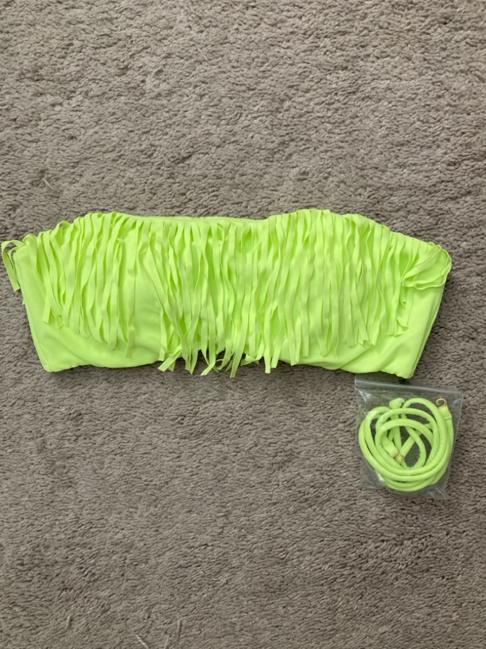 Victoria’s Secret neon yellow fringe bandeau bikini top size small